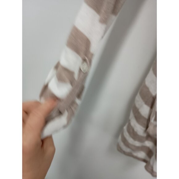 Zenergy By Chicos Cardigan Womens Large Striped Linen Blend Hooded Open Coastal - Picture 6 of 9